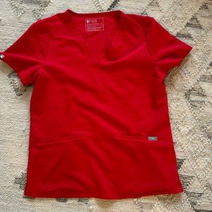 Figs Casma Three Pocket Scrub Top Red Medium